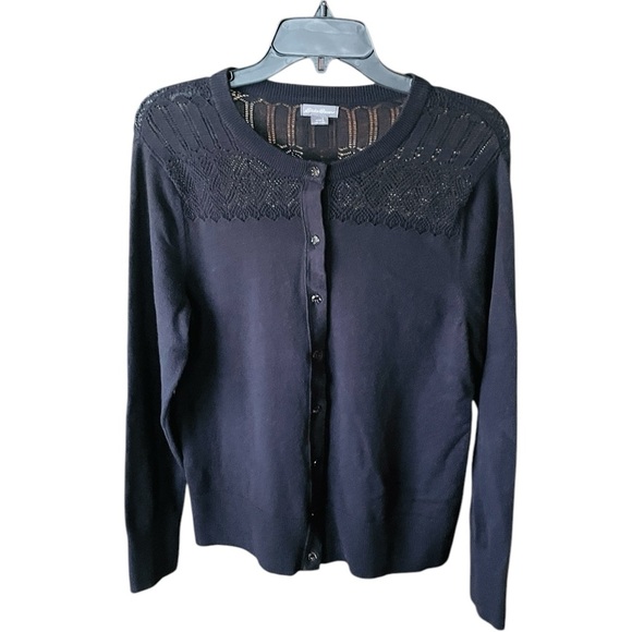 Eddie Bauer women’s long sleeve button cardigan sweater jeweled buttons L black - Picture 1 of 9